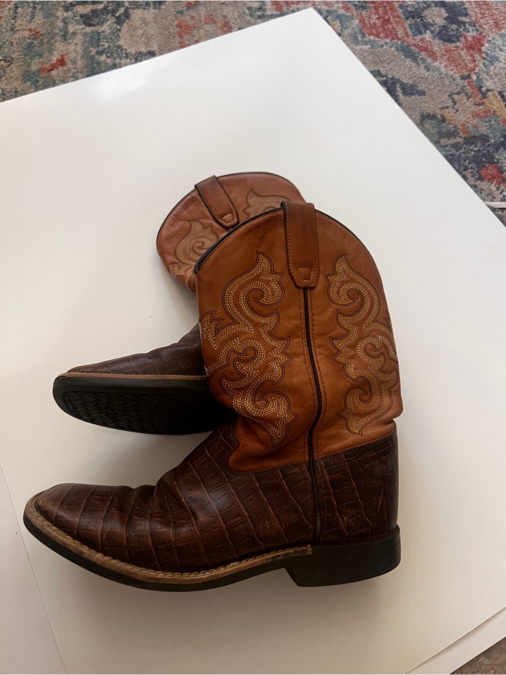 Kids Brown Two-Tone Western Pull-On Cowboy Boots